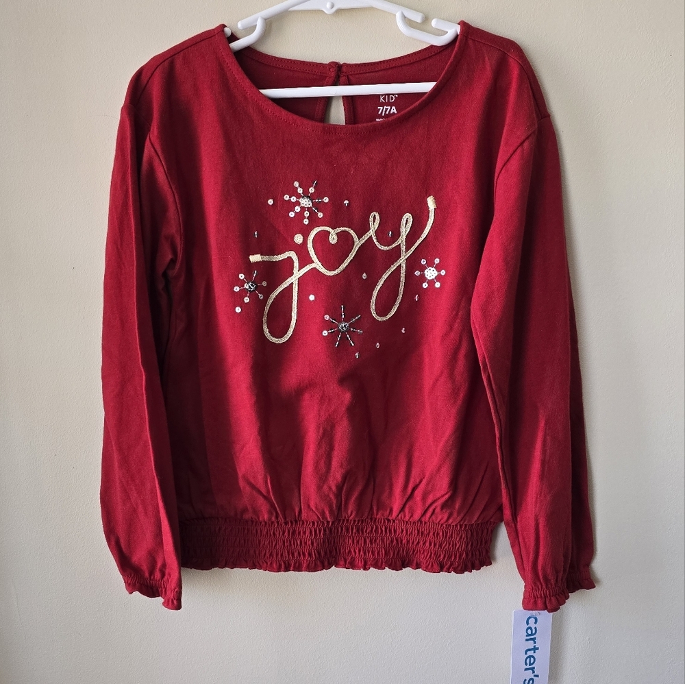 Carters NWT Red Long Sleeve Top with Joy Design Size 7